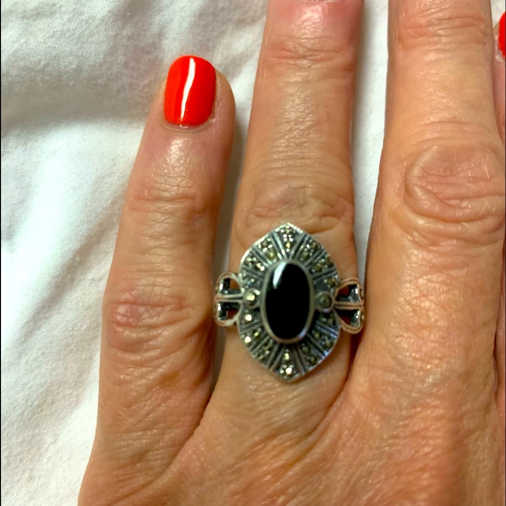Vintage sterling silver and marcasite ring. 7 1/2